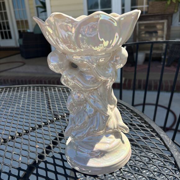 Mother of pearl figurine soap dish 2 cherubs 1970's Vtg Luster finish Tulip - Picture 5 of 10